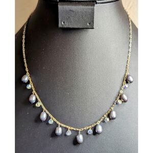 925 Sterling Silver Purple Teardrop Pearl Crystal Dangles 16.5"-18" Necklace